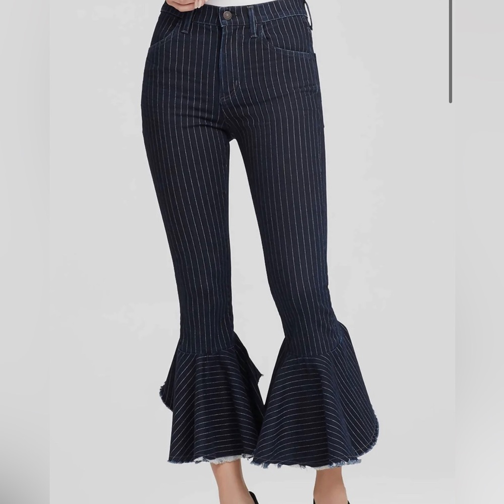 Citizens of Humanity Drew Flounce High Rise Blue Pinstripe size 27